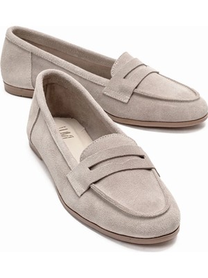 Tory Bej Süet Hakiki Deri Kadın Loafer Ayakkabı