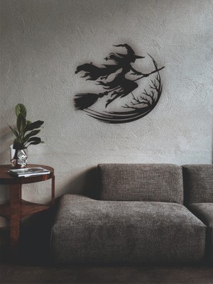 Asa Store Lazer Kesim Metal Duvar Dekoru, Uçan Cadı 40 cm