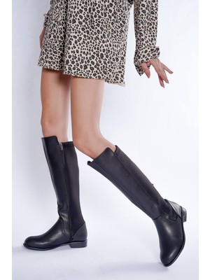 Divolya Venta Kadın Çizme Siyah Deri Yüksek Topuklu Su Geçirmez Kışlık Kullanım İçin Uygun