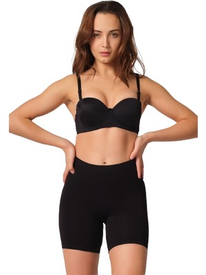 Emay Siyah Dikişsiz Soft Kadın Paçalı Boxer 3003