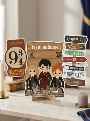 Parti Adresi Iyi Ki Doğdun Panosu Harry Potter Temalı Karton Masa Üstü Dekor Seti 3'lü
