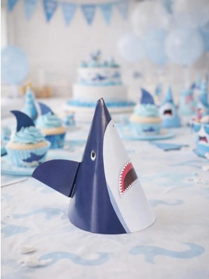 Parti Adresi Köpek Balığı Figürlü Masa Üstü Dekoru Doğum Günü Parti Süsü 3'lü   