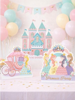 Parti Adresi Prenses Şato Temalı Parti Panosu – Doğum Günü Masa Dekor Seti 3'lü