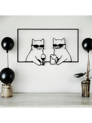 Asa Store Lazer Kesim Metal Duvar Dekoru, Keyifçi Kediler 40 cm