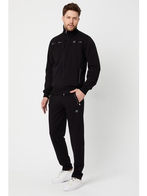 Dawrazz Siyah Dairesel Desenli Erkek Hakim Yaka Eşofman Takımı L Beden Kompakt Penye