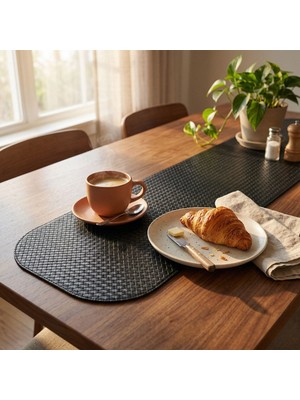 Grand Fine Art 1 Adet Deri Mini Runner-Klavye Altlığı-Masa Matı-Masa Sümeni -Çok Amaçlı Kullanım Örgü Desenli