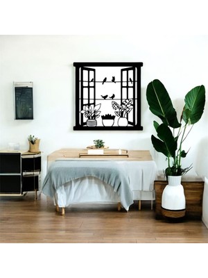 Asa Store Lazer Kesim Metal Duvar Dekoru, Pencere Kuşlar 40 cm