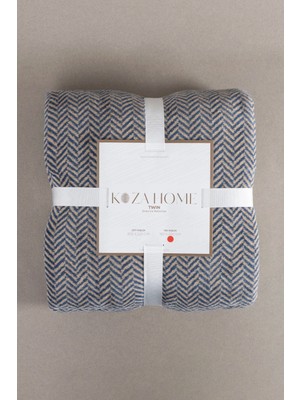 Koza Home Twin Battaniye Soft Pamuklu Tek Kişilik Battaniye Kahve Mavi