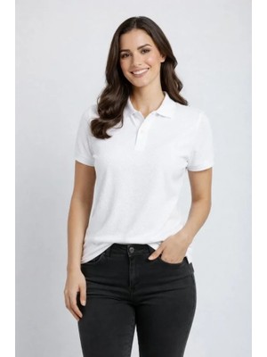 Stores36 Pike Kumaş Düğmeli Yaka Regular Rahat Günlük Kısa Kol Tişört T-Shirt - Beyaz