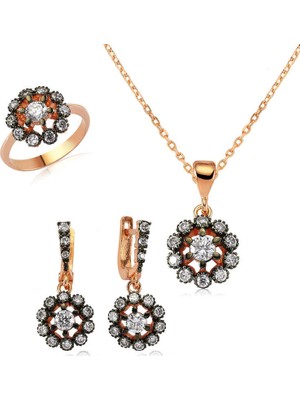 Pazarcan Gümüş Elmas Model Çiçek Bayan Set