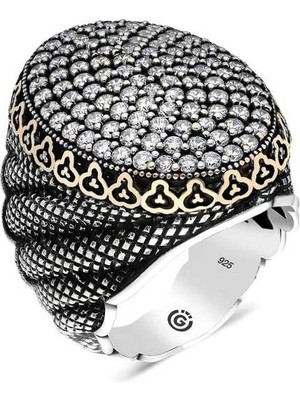 Pazarcan Gümüş Beyaz Zirkon Taşlı Oval Erkek Yüzük