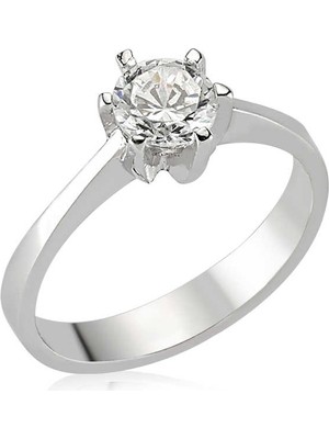 Pazarcan Gümüş Tek Taş Bayan Yüzük