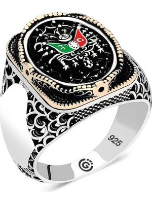 Pazarcan Gümüş Osmanlı Arması Oval Erkek Yüzük