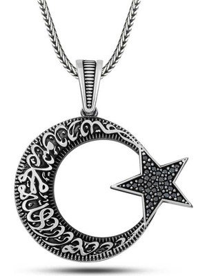 Pazarcan Gümüş Kelime-I Tevhid Yazılı Taşlı Erkek Kolye
