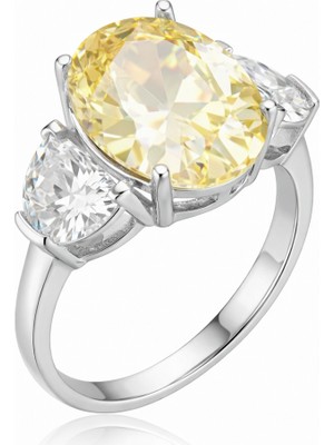 Pazarcan Gümüş Sitrin Zirkon Taşlı Kadın Yüzük