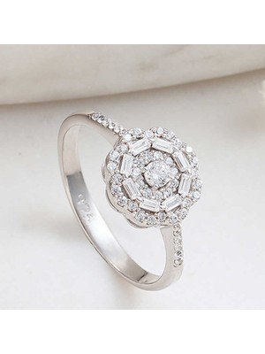 Pazarcan Gümüş Zirkon Taşlı Çiçek Kadın Yüzük
