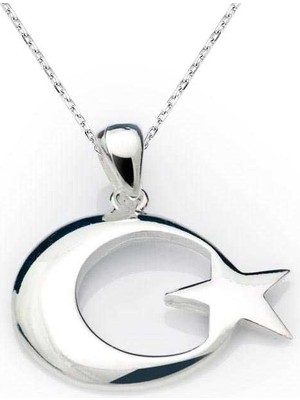 Pazarcan Gümüş Ay Yıldız Bayrak Kolye