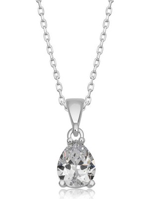 Pazarcan Gümüş Damla Zirkon Taşlı Kadın Kolye