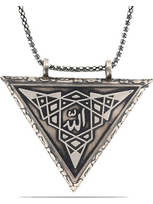 Pazarcan Gümüş Üçgen Içi Açılabilen Allah Muskalık Kolye
