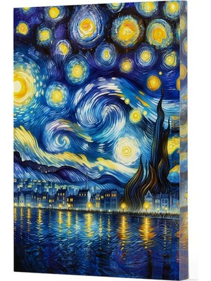 Van Gogh 7 - Yıldızlı Gece Çizgili Yan Boyamalı Defter
