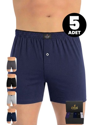 Öts Premium Erkek 5’li %100 Pamuk Boxer Düğmeli Süprem Hediye Kutulu Günlük Klasik Model (2655-K)