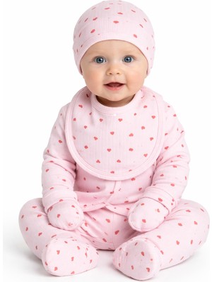 Babyshez %100 Pamuklu Fitilli 5 Parça Yenidoğan Bebek Hastane Çıkışı Kalpli Zıbın Set