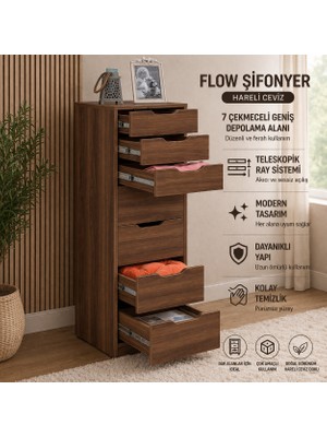 Pasific Home Flow 7 Çekmeceli Şifonyer,Ceviz