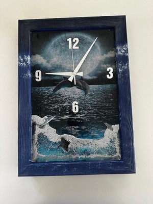 Retroxy Wood Epoksi Deniz Temalı Özel Tasarım Duvar Saati | Ladin Ahşap Çerçeve
