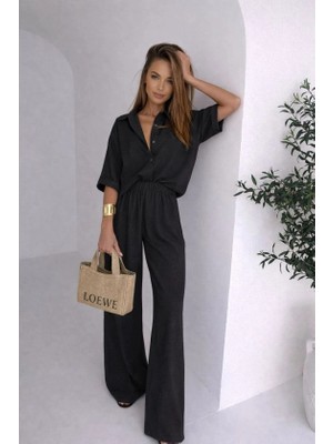 Stores36 Kadın Krep Kumaş Gömlek ve Ispanyol Paça Pantolon Ikili Takım