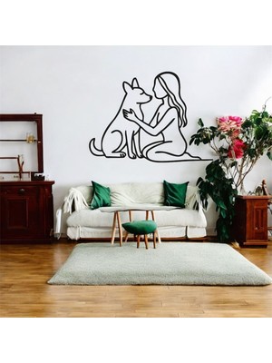 Asa Store Lazer Kesim Metal Duvar Dekoru, Kız ve Köpek 40 cm