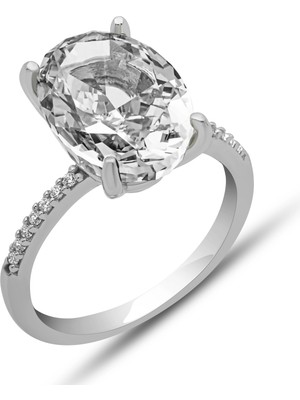 Pazarcan Gümüş Ice Cut Oval Zirkon Taşlı Kadın Yüzük