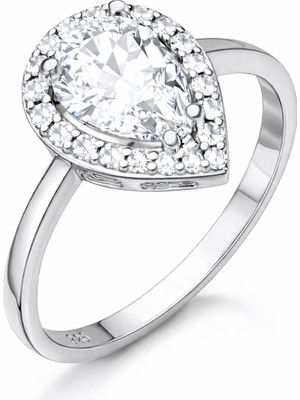 Pazarcan Gümüş Beyaz Zirkon Taşlı Damla Kadın Yüzük