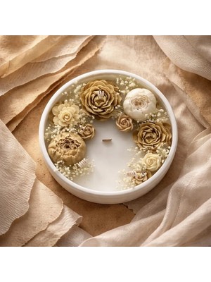 Yaratıcı Sanatlar Atölyesi Dekoratif Özel Tasarım Gül Kasesi Kokulu Doğal Soya Mum 15 cm Çap