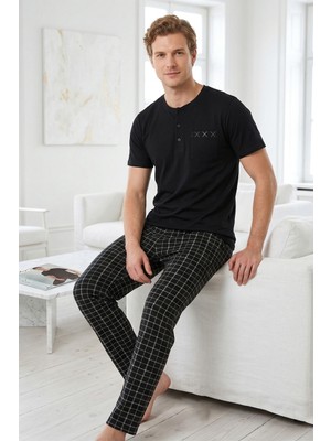 Remsa Erkek Penye Kısa Kol Pijama Takımı 2343 SIYAH01