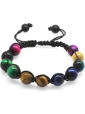 Tesbihname Makrome Örgülü Küre Kesim Çoklu Kaplan Gözü Doğaltaş Kombinli Çocuk Enerji Bilekliği