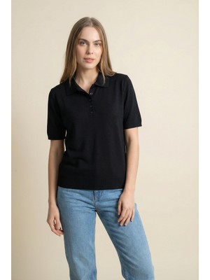 Shophia Polo Yaka Kısa Kollu Kadın Triko Tişört