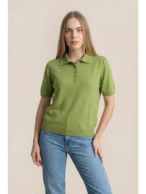 Shophia Polo Yaka Kısa Kollu Kadın Triko Tişört
