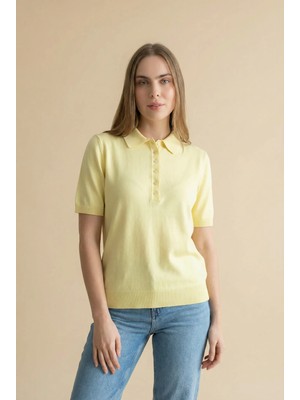 Shophia Polo Yaka Kısa Kollu Kadın Triko Tişört