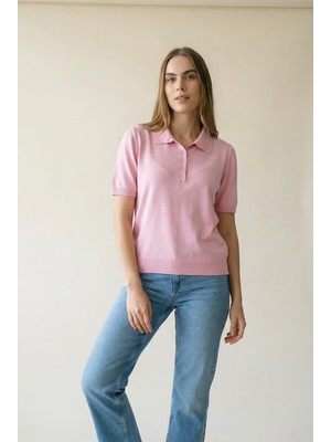 Shophia Polo Yaka Kısa Kollu Kadın Triko Tişört