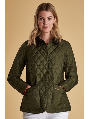 Barbour Kadın Kapitone Ceket OL91 Terracotta Yeşil Renk Düz Desenli 48 Beden