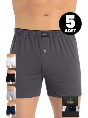 Öts Premium Erkek 5’li %100 Pamuk Boxer Düğmeli Süprem Hediye Kutulu Günlük Klasik Model (2655-K)