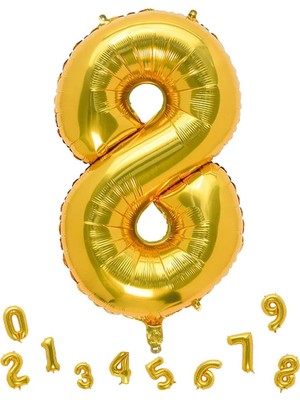 Parti Adresi Rakam Folyo Balon 8 Altın Renk 100 Cm - 40"
