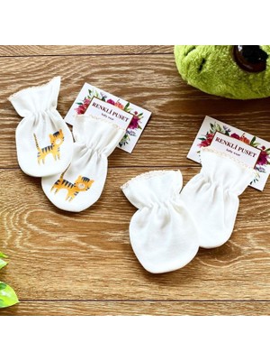 Renkli Puset Ekru Renkli Penye Bebek Eldiven Takım Kız Çocuk için Jungle Desenli 2'li