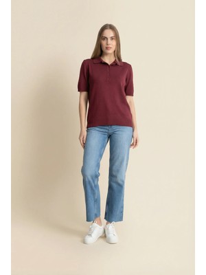 Shophia Polo Yaka Kısa Kollu Kadın Triko Tişört