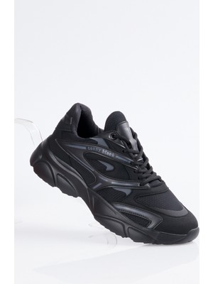 Tonny Black Siyah Faylon Taban Spor Ayakkabı Erkekler İçin Konforlu Düz Taban TBB013