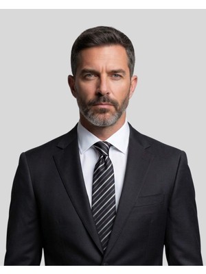 1001 Kravat Gri Çizgili Siyah Kravat - 8 cm genişliğinde