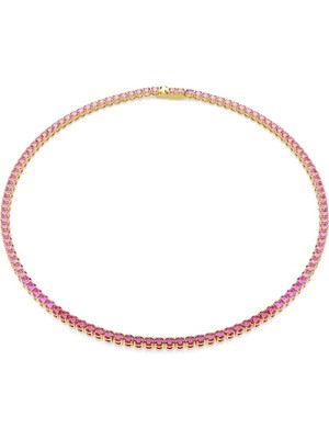 Swarovski Matrix Tennis Kolye, Yuvarlak Kesim Pembe Taşlarla Altın Rengi Kaplama Kadınlar İçin Özel Tasarım