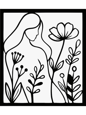 Asa Store Lazer Kesim Metal Duvar Dekoru, Çiçekli Kız 40 cm