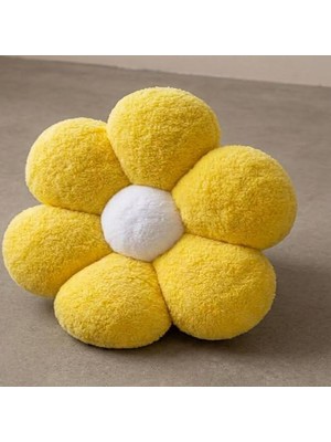 Ju Yaratıcı Tasarım Soft Pelüş Papatya Dekoratif Yastık  Bahar Şıklığında Kırlent ve Minder Beyaz 45X45  Çapında