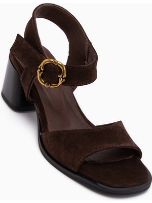 Limoya Carina Hakiki Deri Kahve Süet Topuklu Kadın Sandalet